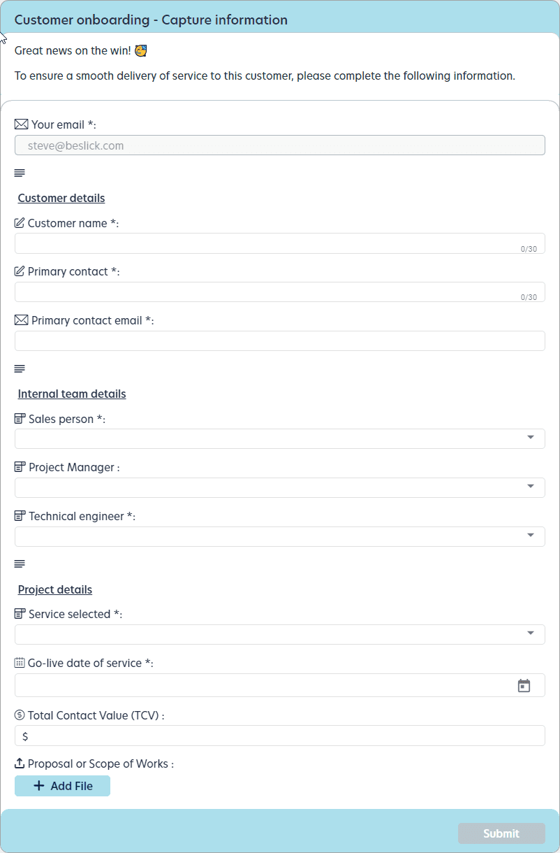 customer-onboarding-form Screenshot of Digital Forms field configuration using shortnames