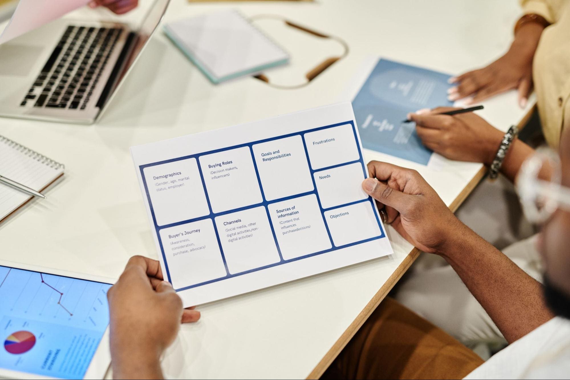 Photo of person holding a checklist chart for customer information